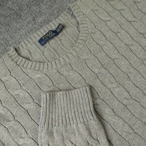 Polo Ralph Lauren Cable Knit Sweater 2XLT Grey Cotton Crewneck Men's
